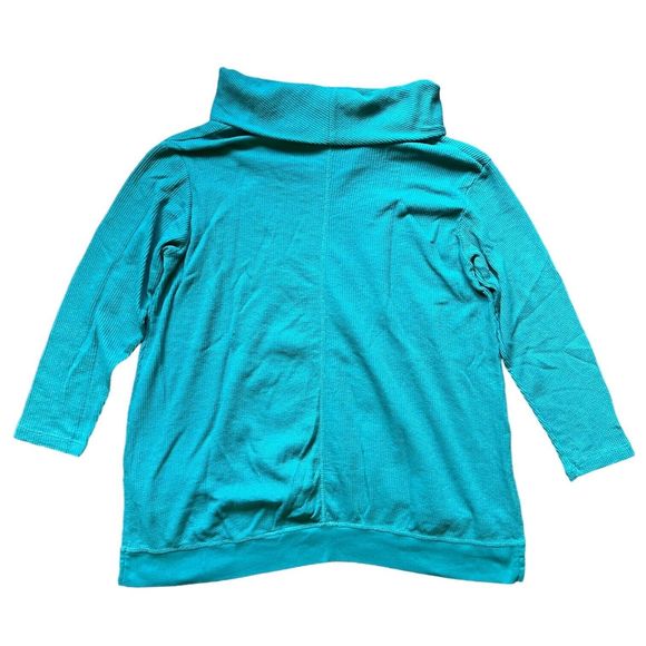 Woman Within Size M (14/16) Teal Blue Green Thermal Waffle Cowl Neck Tunic Top - Picture 3 of 8